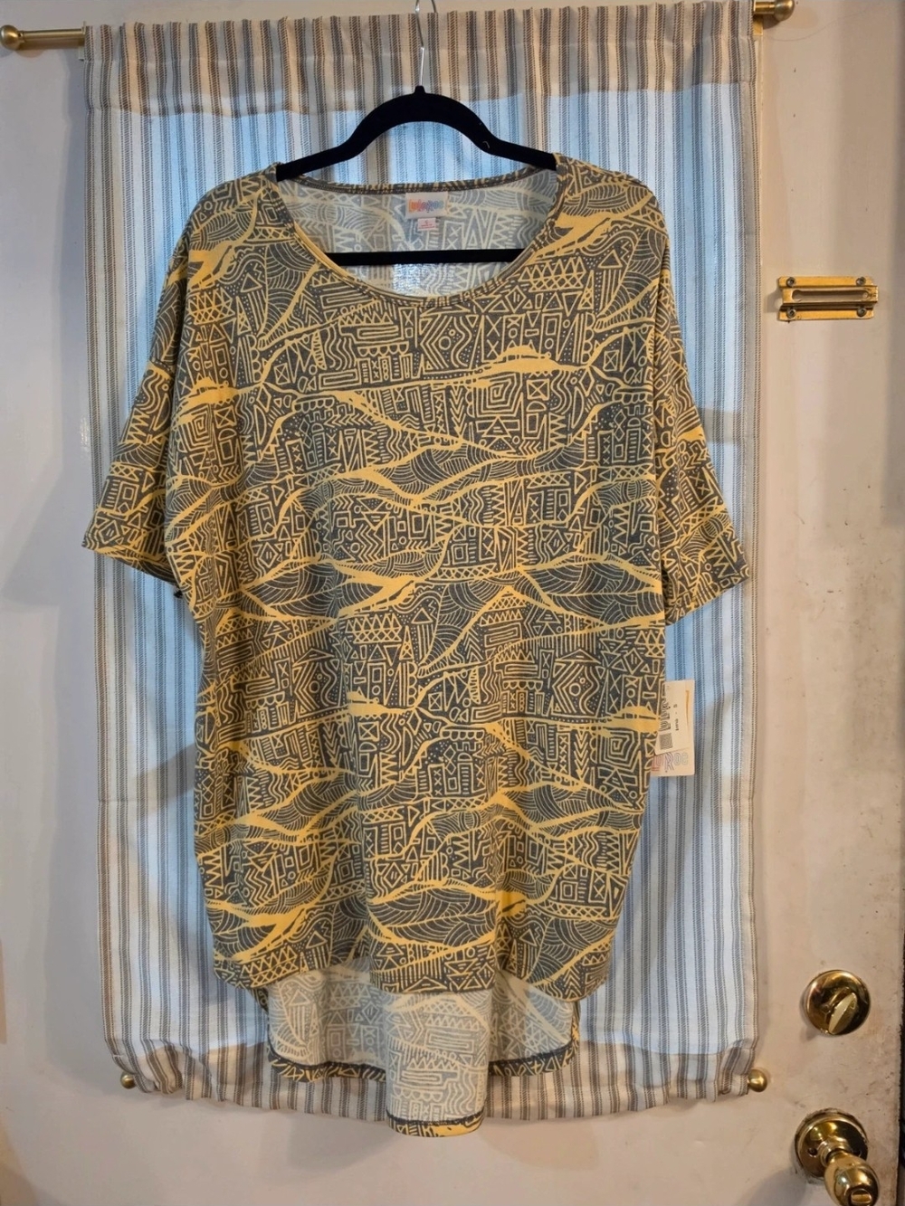 LuLaRoe Irma Yellow and Gray Geometric Tunic